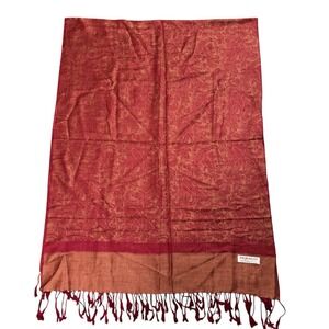 Vtg Pashmina Scarf Silk Tone on Tone Deep Raspberry Solid Paisley Shawl Wrap